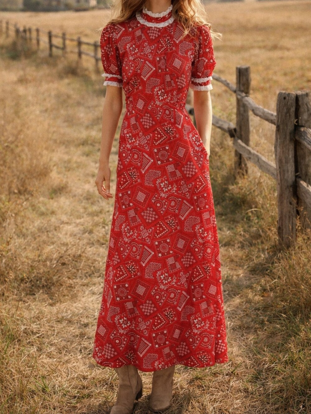 Unbranded Vintage 70s Red Bandana Patch Print Party Prom Maxi Dress sz 8